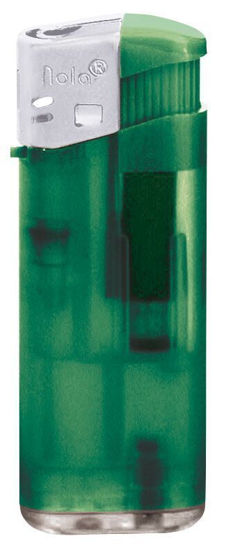Nola 4 midi Elektronik Feuerzeug grün nachfüllbar Tank Frosty grün, Kappe silber, Drücker grün